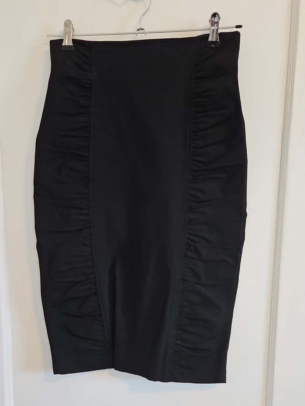 Lovely Day Black Ruched-Panel Pencil Skirt